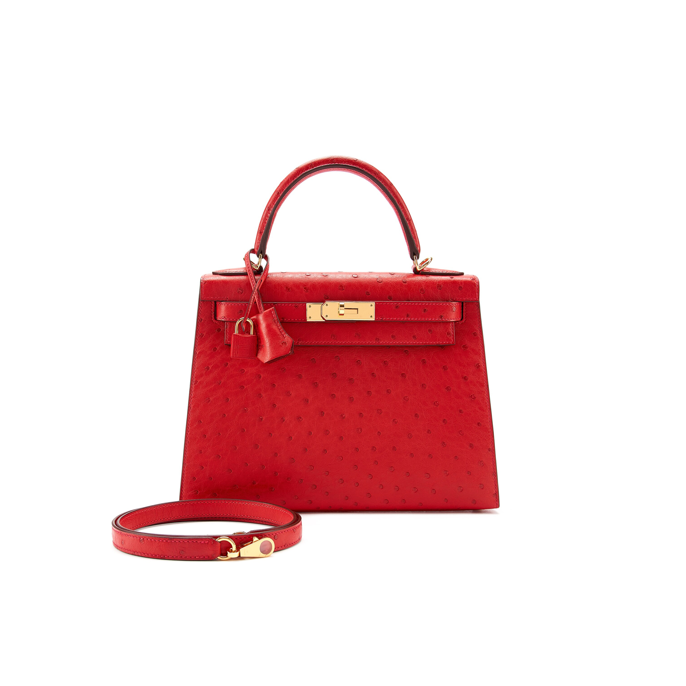 H**mes master heart red ostrich kelly 25 gold hardware (25*17*7cm)